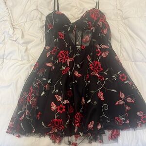 Black and red flower homecoming dress
